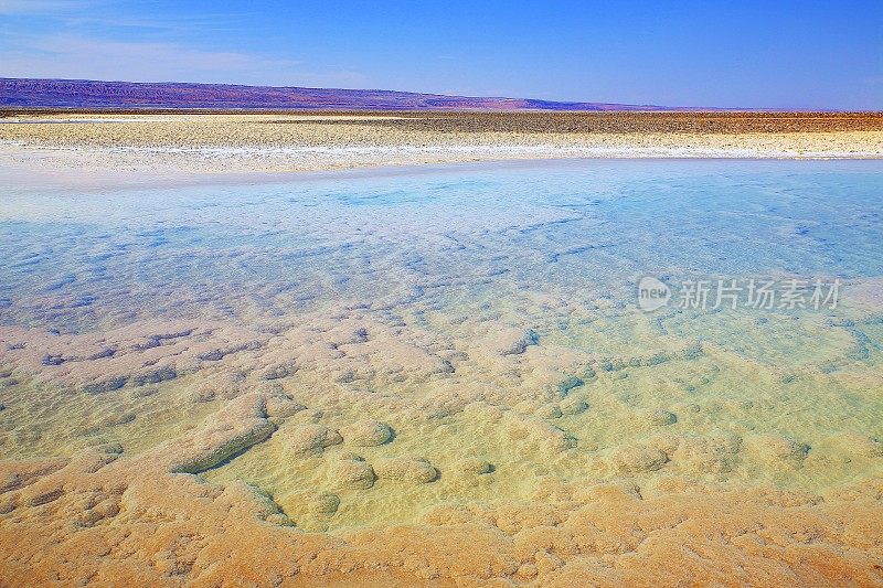 Lagunas escondidas Baltinache - Baltinache和Atacama salar flats - Turquoise salt lakes mirrored reflection and田诗化的阿塔卡马沙漠，火山景观全景- San Pedro de Atacama，智利，Bolívia和阿根廷边境